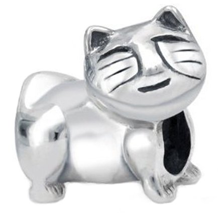 Kitty Cat Charm Bead - .925 Sterling Silver - Fits Pandora Charm Bracelet