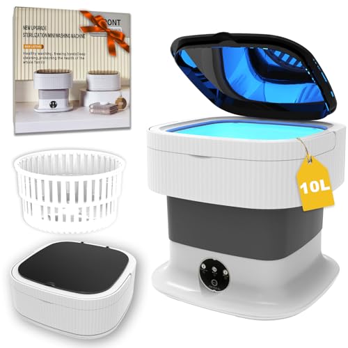 Portable Washing Machine, 60W Power New Upgraded Mini Foldable Washer and Spin Dryer, Collapsible Laundry Machine for Socks, Baby Clothes or Small Items, Camping, Apartment, RV, Travel, Gifts (Grey)