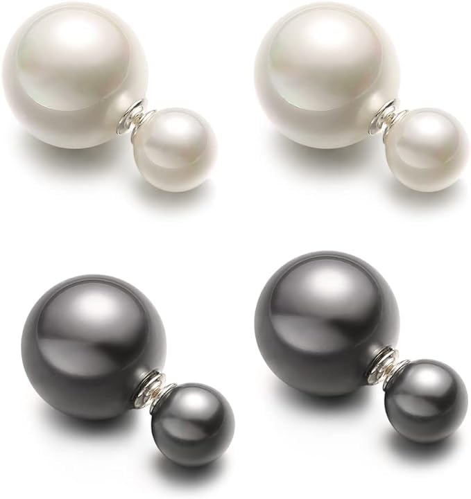 El Regalo 2 Pairs Pearls Earrings- Front & Back Double Sided Small & Big Simulated Pearl (White & Grey) Stud Earrings for Girls & Women (B0CX1TH9BL) Amazon Price History, Amazon Price Tracker