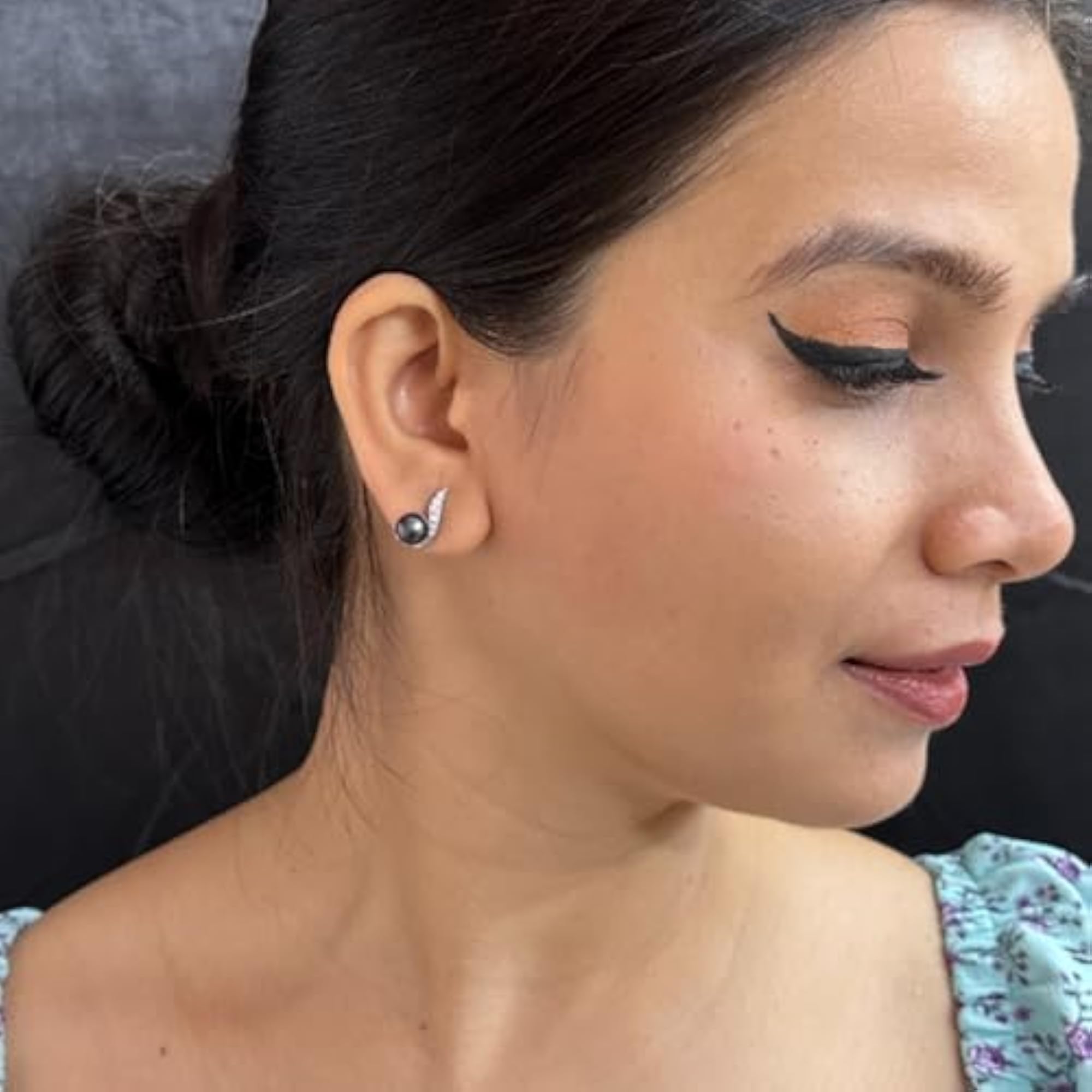 Women's Classic 925 Silver Blue Pearl Earrings, Button Freshwater