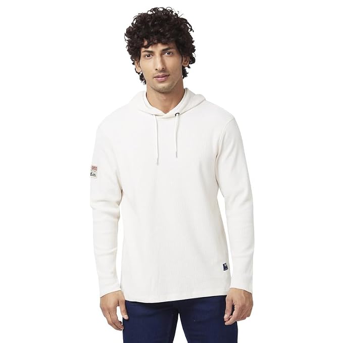 Spykar Men's Slim Fit Hooded Full Sleeve Solid Casual T-Shirt