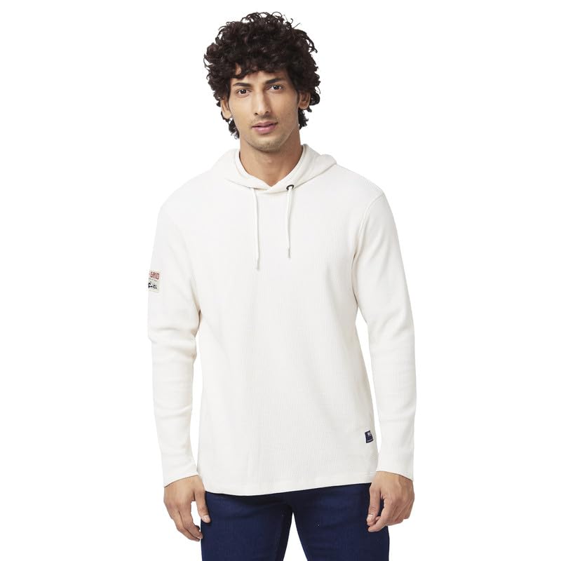 Image of Spykar Men's Slim Fit Hooded Full Sleeve Solid Casual T-Shirt