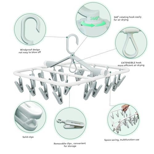 Foyer Nuage Premium Foldable Clothes Drying Hanger with 20 Clips, Anti-Rusty Plastic Drying Rack for Socks, Lingeries, Delicates and Baby Clothes - Image 2