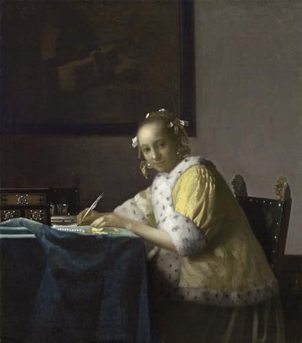Tableau Vermeer une dame écrivant une lettre pour sublimer un grand mur vide et blanc