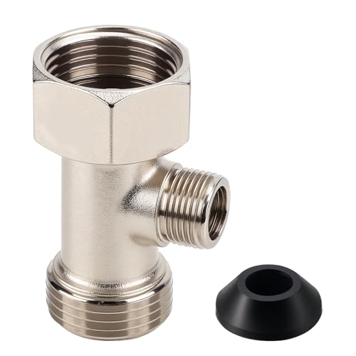 Bidet T Adapter 7/8x7/8x3/8 3-Way T Valve Connector with Washer Universal Metal T-Adapter for Shower Toilet Bidet Attachment Valve Hose Fitting Replacement Parts Accessories