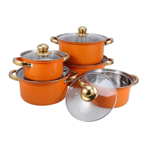 Mobestech 5 juegos Ollas de Acero Inoxidable con Tapas de Vidrio Grueso para Inducción Asas Ergonómicas Antiquemaduras para Cocinar Sopas Pasta y Guisos Cocina