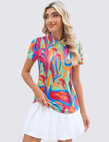 Image of TFSDOD Womens Golf Polo Shirts Collared Short Sleeve T Shirt Lightweight Moisture Wicking Polo Casual 3 Buttons Outfits