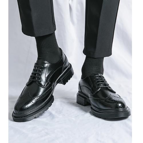 Men's Modern Wingtip Leather Carved Brogue Oxford Shoes Comfortable Round Head Platform Lace Up Height Increasing Dress Shoes for Business Casual Tuxedo Wedding Shoes Groom Shoes2