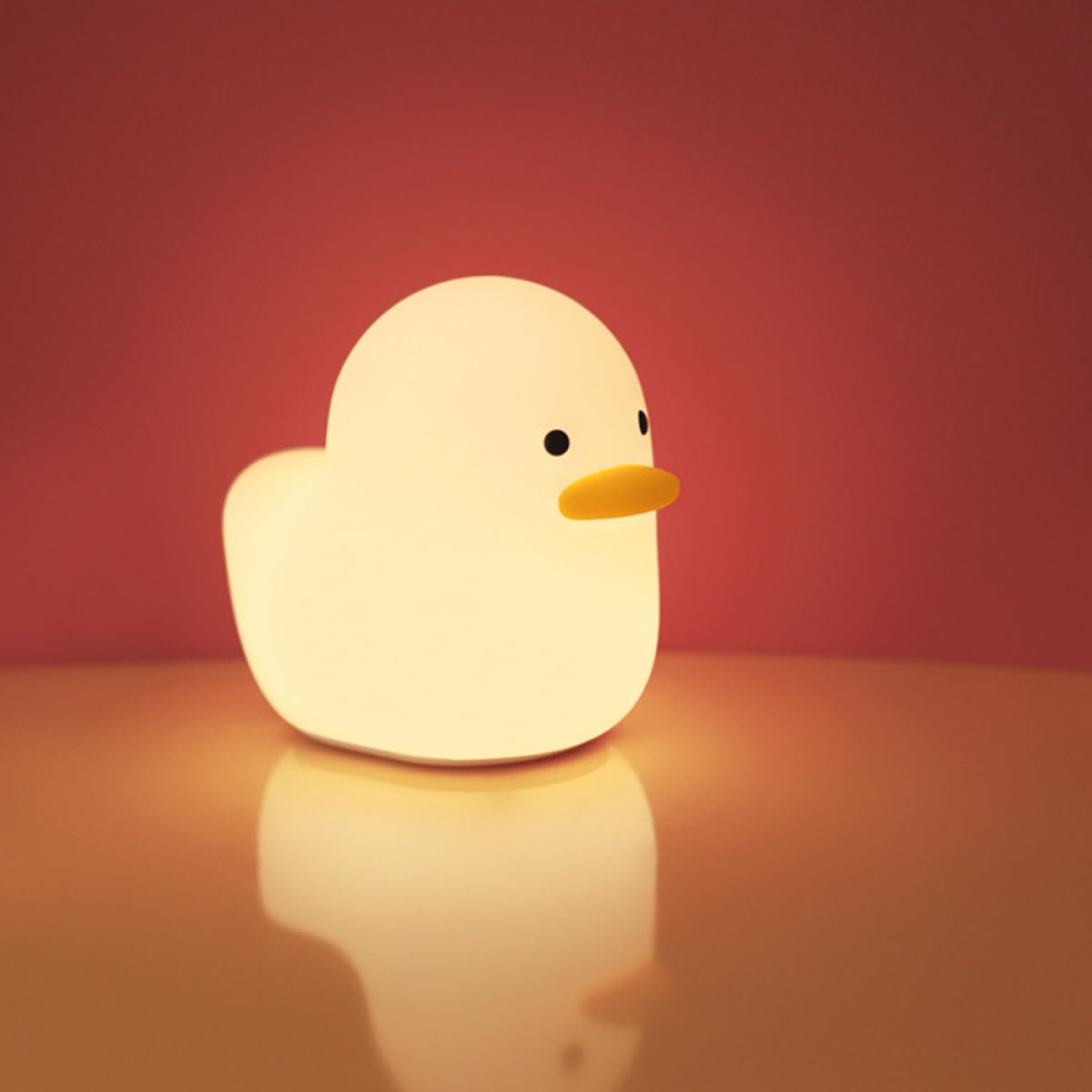 Lámpara de Noche Recargable USB de Silicona Color Claro, Luz Nocturna de Dibujos Animados Diseño de Pato, Luz Palmeada Suave para Dormitorio Infantil y Mesita de Noche, 3w