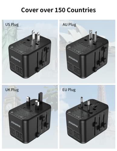 Momax Universal Travel Adapter, 65W Gan Travel Plug Adapter With Uk,Eu,Au,Us Plugs, 3Usb-C Pd & 2Usb-A Qc Worldwide International Adapter Charger, International Converter For Laptops Tablets Phones #TOP3