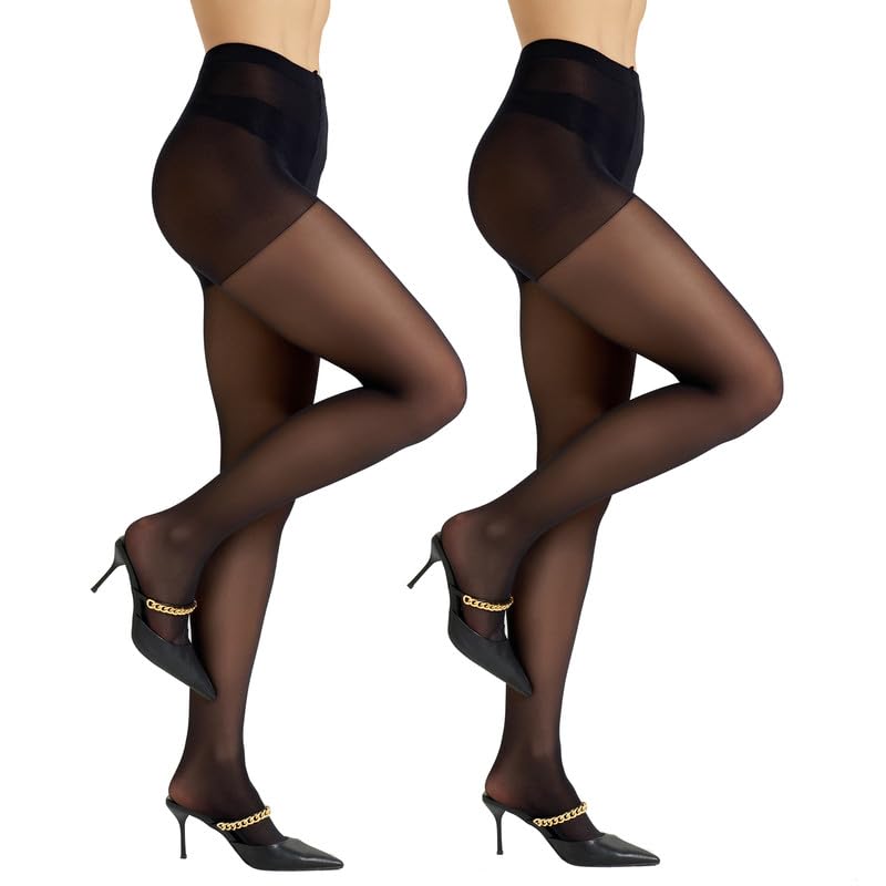 2 Pairs 30D See Through Sheer Tights, Women's Panty Hose Tummy Control Pantyhose