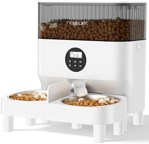 Comedouro automático Newpet de 5 litros na cor branca com duas tigelas de aço inoxidável