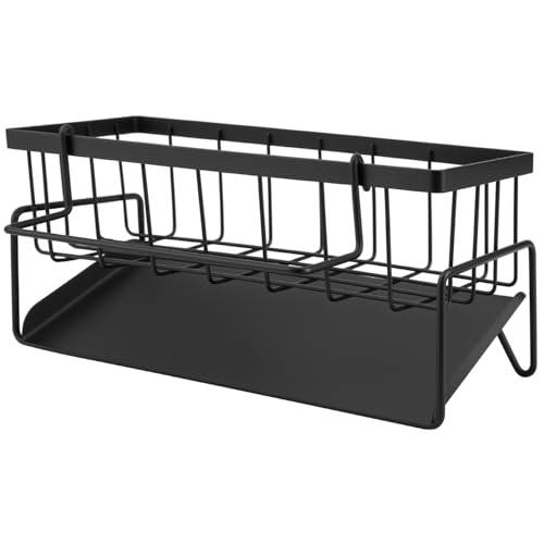 QWORK® Organizador Fregadero Cocina con Bandeja Autodrenante y Toallero Extraíble para Soporte de Esponja y Paños - Negro