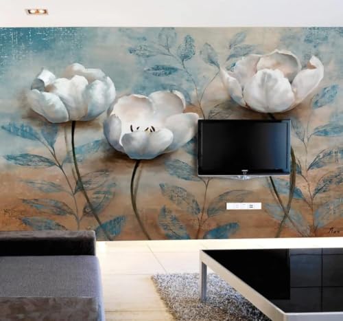 Papier peint 3D fleurs blanches XLMING décoration murale salon 300x210cm