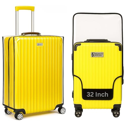 Image of Suitcase Cover 32 Inch Trolley Bag Cover Transparent PVC Suitcase Bag Cover with Zipper Dustproof Waterproof & Cabin Bag Anti-Scratch Luggage Cover for Travel Accessories, (Black, Pack of 1, 32 Inch)