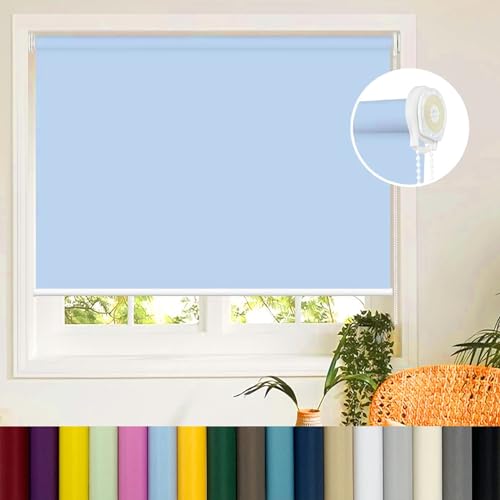 Straight Edge Dim-Out Roller Blind 30 x 80 cm 100% Blackout Waterproof Fabric Roman Blinds,blackout Roller Blinds, with Install Accessories For Inside and Outside Recess Fitting, Sky Blue