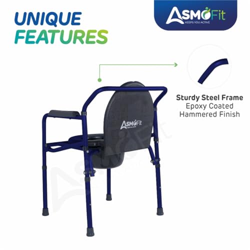 Image of Foldable Commode Chair Height Adjustable Use in Room or Over Toilet, Potty Chair with Armrests, Bedside Commode - Ideal for Adult, Pregnant Women, Elderly - Weight Capacity 100KG (Without Wheels - Blue)