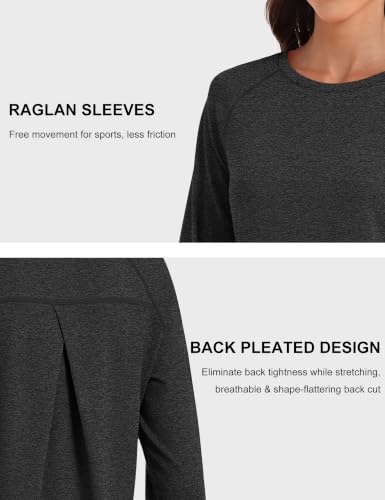 Workout Tops for Women Long Sleeve Shirts Gym Athletic Running Tops Black M - image 4