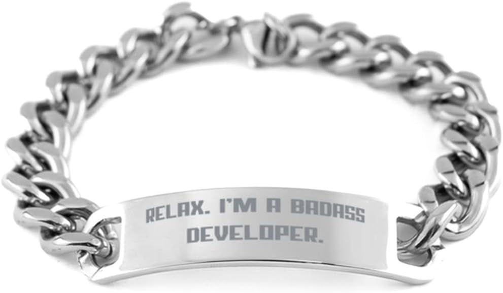 Nice Developer Gifts, Relax. I'm a Badass Developer, Funny Graduation Cuban Chain Bracelet for Coworkers from Friends, Gifts for Developers, Best Gifts for Developers, Unique Gifts for Developers,
