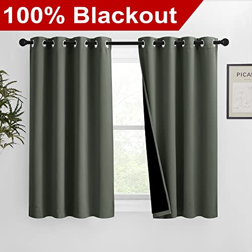 Image of NICETOWN 100% Blackout Curtains 54 inches Long, Double-Deck Completely Blackout Window Treatment Thermal Insulated Lined Drapes for Small Window (Dark Mallard, 1 Pair, 46 inches Width Each Panel)