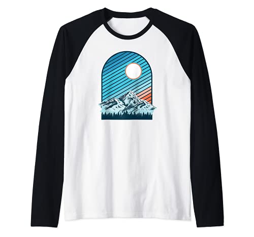 Explore Retro Eighties Mountain Nature Outdoor Graphic Raglan Baseball Tee, Black