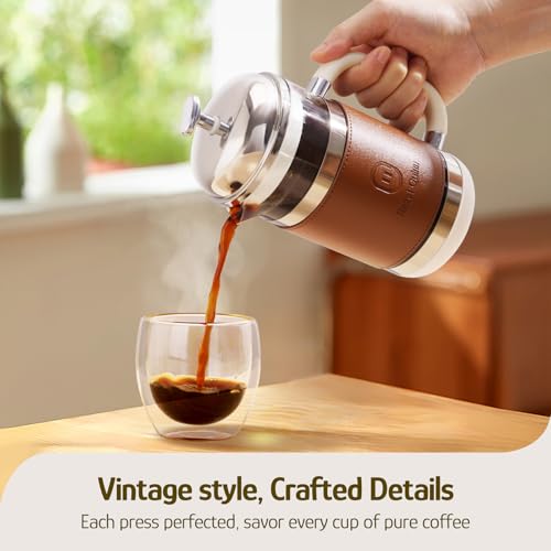 Hazel Quinn French Press Coffee Maker, 450ml/15oz, Heat-Resistant Borosilicate Glass, 304 Stainless Steel, BPA-Free, Easy to Clean, Precision Filtration for Coffee & Tea, Ideal for Home, Travel