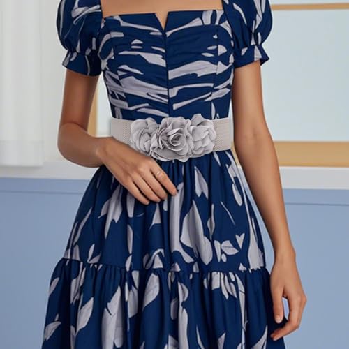 Women Wide Elastic Waist Belt, Flower Cinch Belt, Stretch Waist Band for Dress4