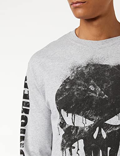 Marvel Avengers Punisher Skull Camisa Manga Larga, Gris (Grey Heather Hgy), Large (Talla del Fabricante: Large) para Hombre