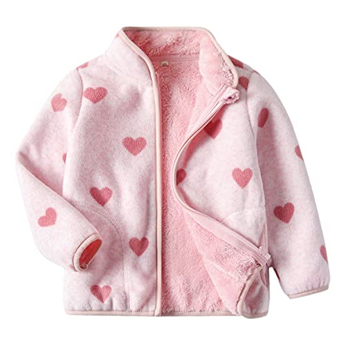 Camilife Baby Kleinkind Mädchen Verdickte Polarfleece Jacke mit Stehkragen Reißverschluss Fleecejacke Kinderjacke Herbst Winter - Herz Muster Rosa Herstellergr. 90 Cover
