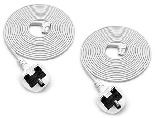 Vebner Brighton 2-Pack Power Cord Compatible with Sonos Play One, Play-1 and One SL. Also compatible with Samsung HW-Q950 & SWA-9500S/XE, UK Version (2-Pack, White, 3 Meters)