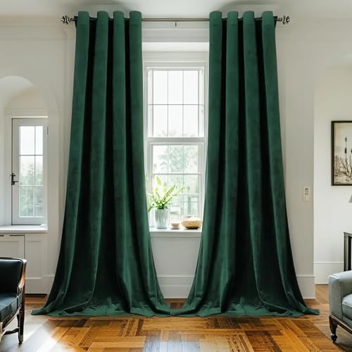 SMILETIME Emerald Green 72 in Long Velvet Curtains with Grommet, Super Soft Privacy Noise Reducing Light-Filtering Velvet Drapes for Living Room Bedroom, 2 Panels, 52 x 72 inches
