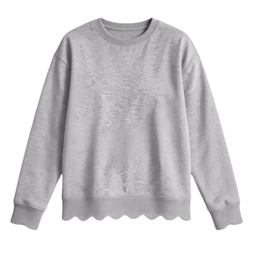 Scalloped Sweatshirt For Women Oversized Crewneck Casual Pullover Tops - image 3