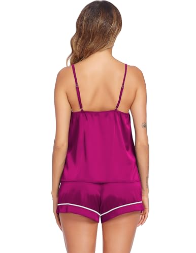 Image of Ekouaer Pajamas for Women Set Silk Satin Pjs Sexy Lingerie Sleepwear Cami Shorts Set Summer Nightwear S-XXL