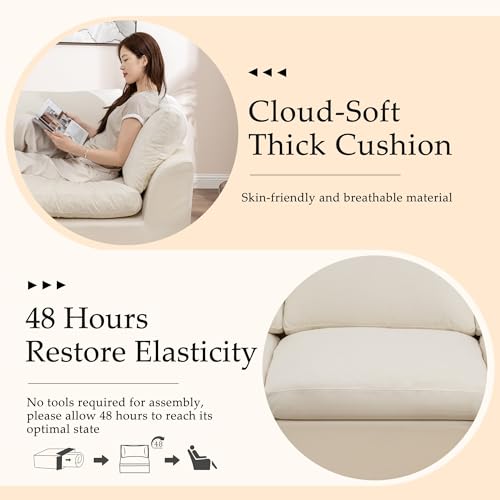Korser 110" Cloud Sectional Couches for Living Room, Modern Modular Sectional Sofa with Ottoman, Boneless Cloud Couch with Comfy Deep Seats, Fluffy Chenille L-Shape Sofa Couch for Living Room, Beige - Image 4
