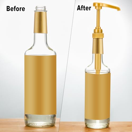 Image of Kigley 6 Pieces Coffee Syrup Pump Dispenser with Tip Cover Fits 750ml /25.4oz Bottles, Skinny Syrup Pump for Coffee Flavoring, Creamers, Caramel, Beverages, Dinning Cafe Bar Drinking Mixes(Gold)