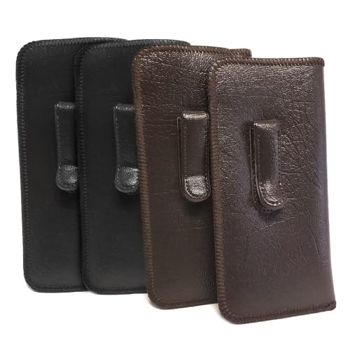 Image of Calabria Soft Slip-In Glasses Case Pocket Metal Clip 2Black /2Brown(4Pack) Men /Women Faux Leather Felt Lining 6.5 inchx3 inch