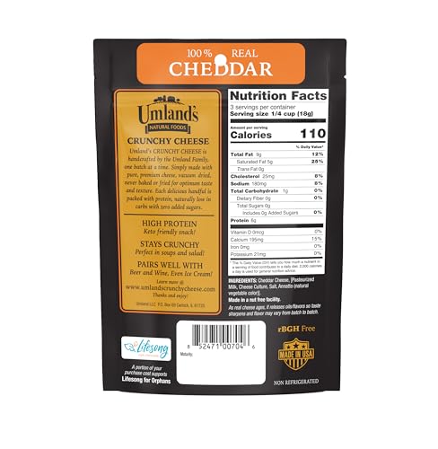 Umland’s Crunchy Cheese – Cheddar (1.9 oz Bag) | 100% Real Wisconsin Cheese, Keto, Low-Carb, High-Protein, Gluten-Free, Shelf-Stable Snack