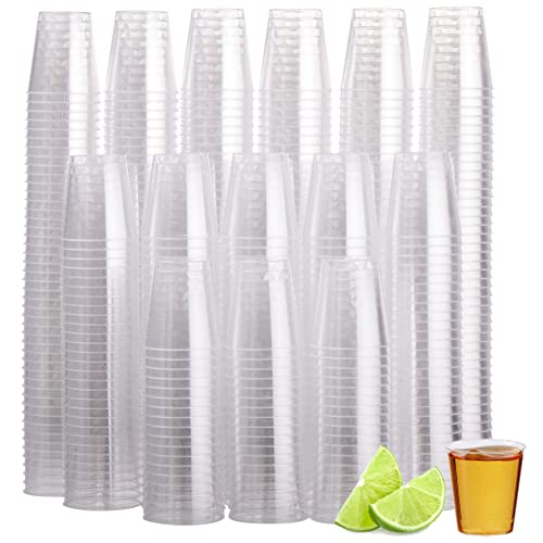 MATANA 500 Crystal Clear 1oz Plastic Shot Glasses - Mini Wine Tasting Jello Shot Cups, Party Condiments & Sauce - Reusable Bulk Pack