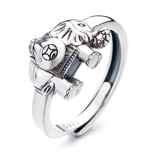 Bague éléphant en argent sterling S925 vintage ouverte et ajustable
