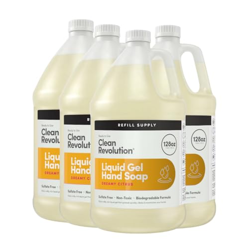 Image of Clean Revolution Liquid Gel Hand Soap Refill with Real Essential Oils - Sulfate-Free Gel Hand Wash, Moisturizing Bulk Refill, Non-Toxic Formula, Made in the USA (Dreamy Citrus) 128 Fl Oz, 4 Pack