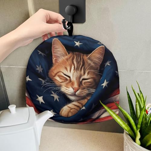 Image of American Flag Teapot Cover Soft Tea Cozy for Teapot Insulated Dust Proof Kettle Kitchen Dust Cover Designed in England 4th of July Tea Pot DeCor Cover
