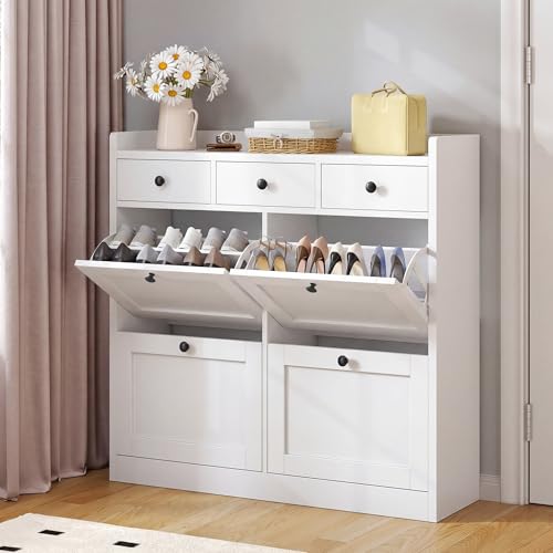 YITAHOME Zapatero con 4 Puertas 3 Cajones