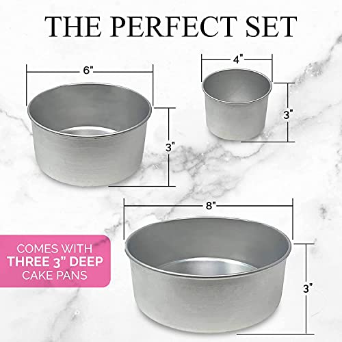 Aunt Shannon's Kitchen Tall Round Cake Pans - 4 Inch, 6 Inch, 8 Cake Pan Set for 3 Tiered Aluminum Pans Sets for Baking Wedding,Birthday Cakes,Leak