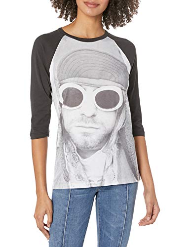 FEA Women's Cobain Kurt in Sun Glasses Juniors Raglan Top, White, Large