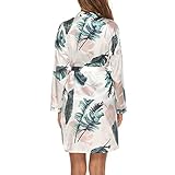 Jakoo Kurzer Bademantel für Damen, stilvoll Bedruckte Damen-Loungewear, Bequeme Maschinenwäsche, lockere Passform mit Gürtel zum Schlafen (L)