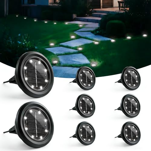 Hqynss Lot de 8 Lampe Solaire Exterieur Au Sol, 8 LED Jardin Lumiere Solaire Extérieur, Lumière Solaire IP65 Étanche Longue Durée de Vie, Spot Solaire pour...