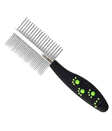 PSK PET MART Double Sided Pet Comb Stainless Steel Pin Dog Grooming Brush with Soft Grip Handle (Black)
