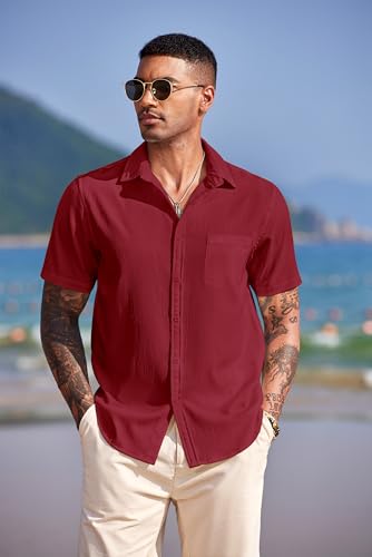 COOFANDY Men's Casual Short Sleeve Button Down Summer Beach Shirt Lightweight Textured Wrinkle Free Untucked Shirts4