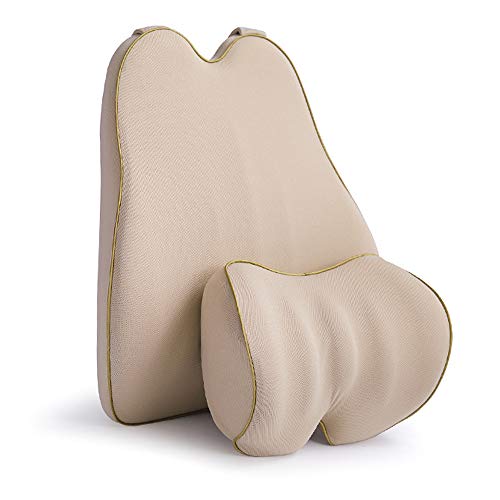 Muchkey Car Lumbar Support Back Cushion & Headrest Neck Pillow Kit Cushion Memory Foam with Back Pain Relief for Honda Jade Civic SPIRIOR CR-Z City FIT CRIDER CROSSTOUR 1PCS Beige