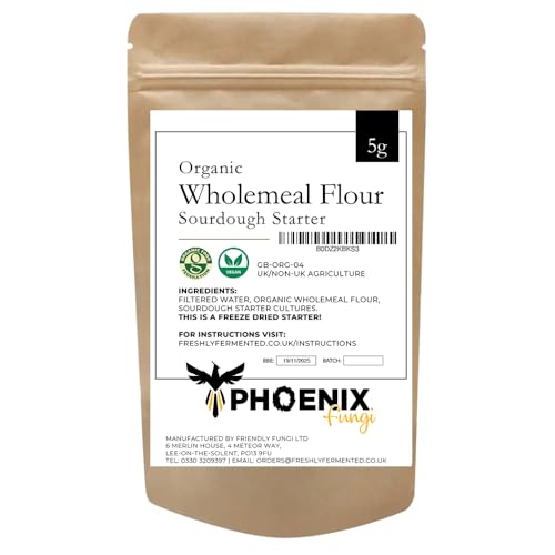 Phoenix Fungi Freeze-Dried Wholemeal Sourdough Starter Live Culture for Bread Baking Robust & Malty Flavour Easy to Activate Long Shelf Life & Reusable